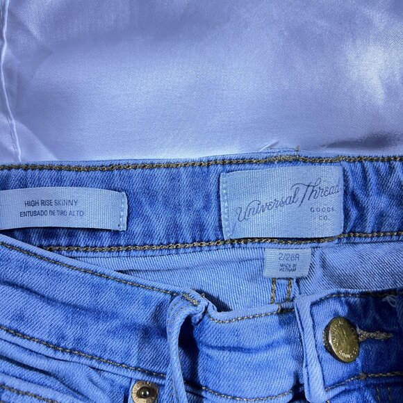 Universal Thread Women's Jeans, Denim Distressed High Rise Skinny, Button Fly - Picture 3 of 4